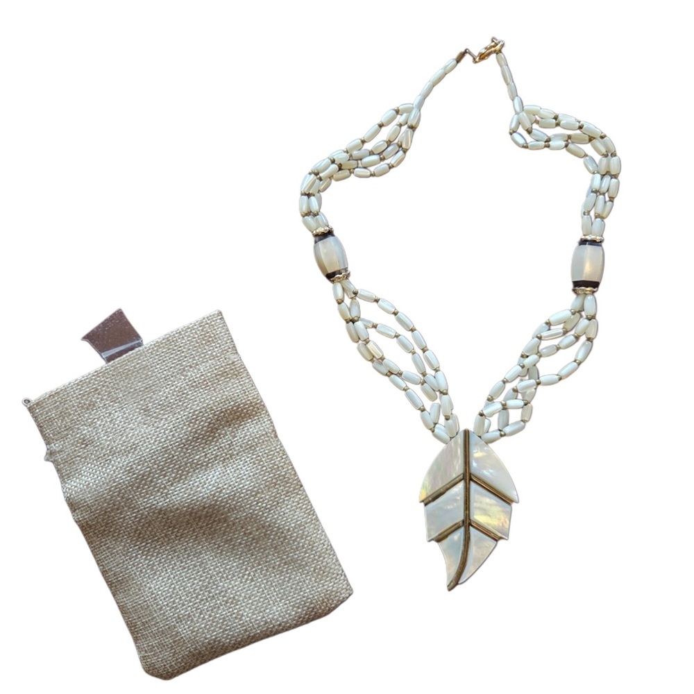 Iridescent Pearlescent White and Gold Leaf Necklace!
